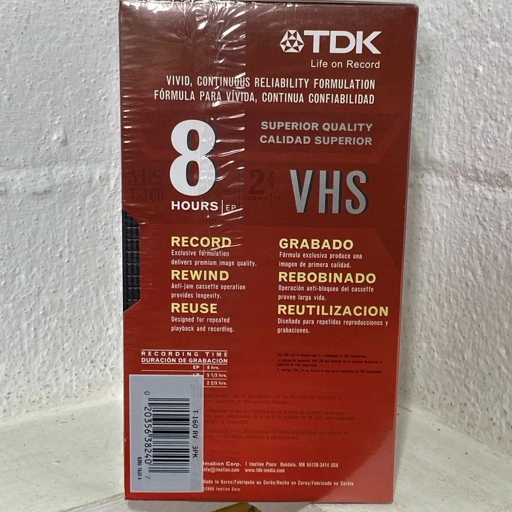 Vintage New in Package Five VHS Blank Video Tapes Fujifilm and TDK
